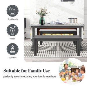 3-Piece Retro Dining Ensemble, Rectangular Trestle Table and 2 Wooden Benches, Suitable for Dining Rooms and Kitchens - 1 of 3
