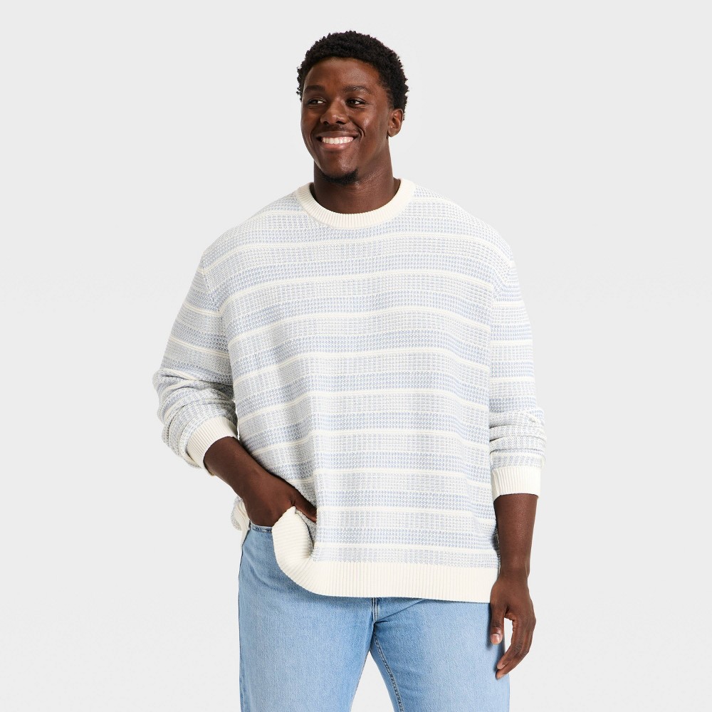 Men's Big & Tall Textured Crewneck Sweater - Goodfellow & Co™ Cream/Blue Striped 4XLT