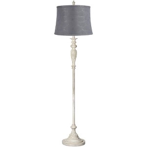 360 Lighting Colonnade Traditional Country 60" Tall Standing Floor Lamp Metal Antique White Finish Living Room Bedroom House Drum Tieling Gray Shade - 1 of 4