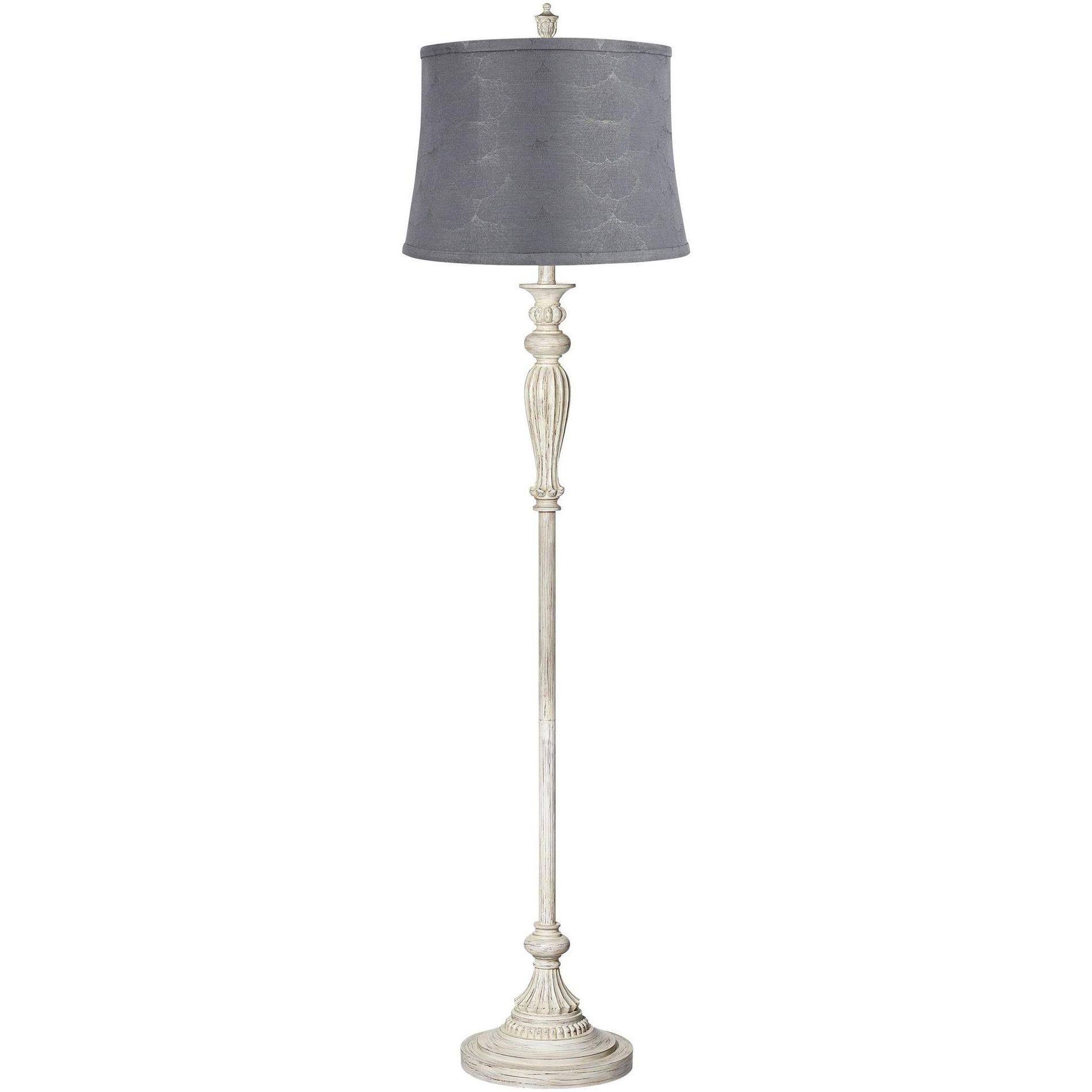 360 Lighting Colonnade Traditional Country 60" Tall Standing Floor Lamp Metal Antique White Finish Living Room Bedroom House Drum Tieling Gray Shade