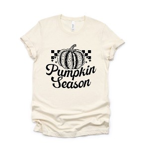 Simply Sage Market Women's Checkered Pumpkin Season Cursive Short Sleeve Graphic Tee - 1 of 4