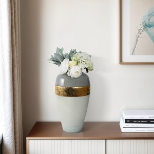 Glass Vase with Accent - Handcrafted Glam Design - Elegant Glass & Metal Decorative Vase for Home, Office, Bedroom & Living Room - 21" White - 1 of 4