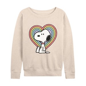 Women's - Peanuts - Snoopy Pastel Heart Lightweight French Terry Wide Neck Long Sleeve Shirt - 1 of 4