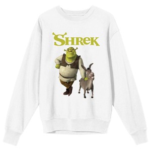 Shrek Donkey & Shrek Crew Neck Long Sleeve White Unisex Sweatshirt - 1 of 3