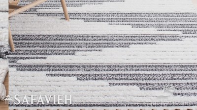 Ivory and Dark Gray Diamond Shag Runner Rug with Tassels