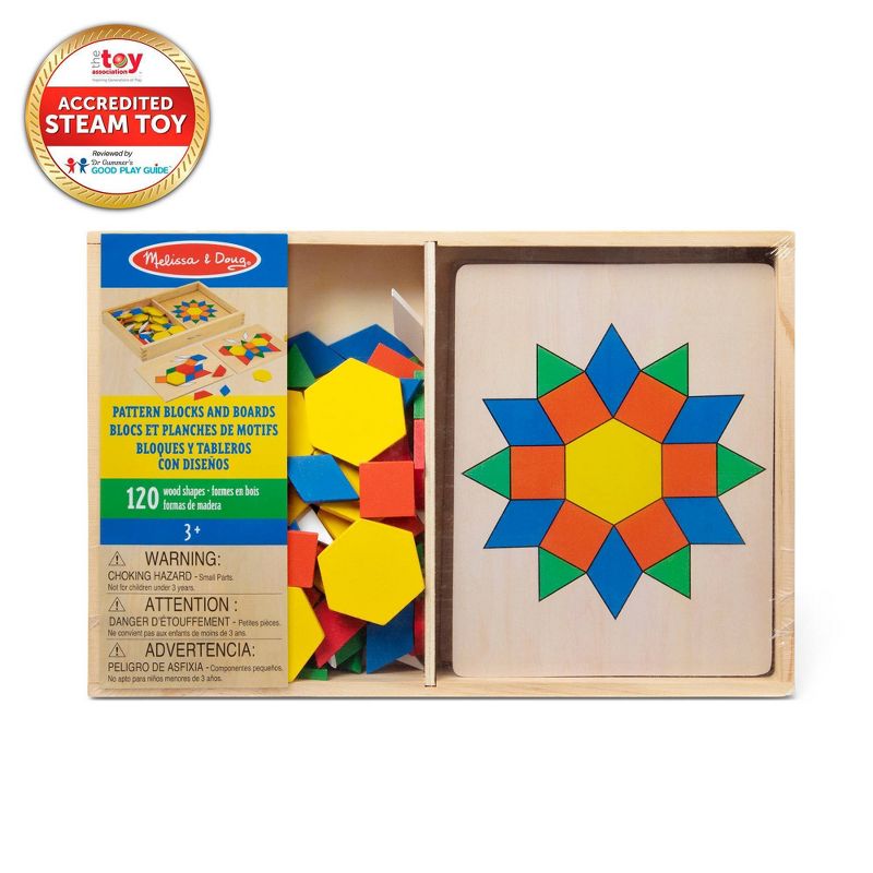 Melissa &#38; Doug Pattern Blocks and Boards - Classic Toy With 120 Solid Wood Shapes and 5 Double-Sided Panels, 4 of 17