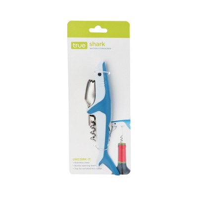 Blue and White Shark Shaped Stainless Steel Corkscrew