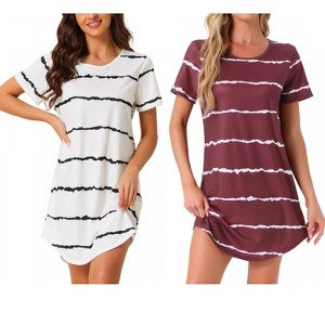 INSPIRE CHIC Women's 2 Pcs Round-Neck Curved-Hem Short-Sleeve Nightshirt Sleep Gown - 1 of 4