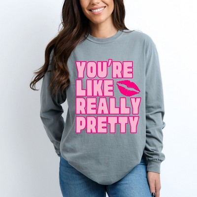 Simply Sage Market You're Like Really Pretty Lips Garment Dyed Long Sleeve - XL - Grey