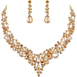 Wedding Bridal Jewelry Set, Austrian Crystal Teardrop Cluster Necklace & Earrings - 1 of 4