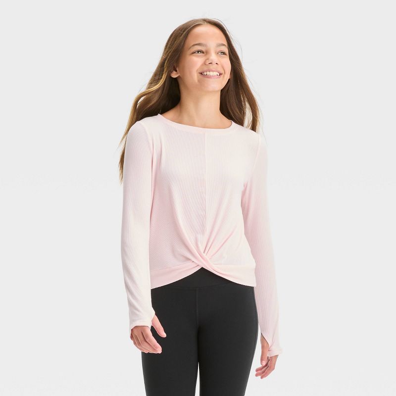 Girls&#39; Long Sleeve Soft Rib T-Shirt - All In Motion™, 1 of 5