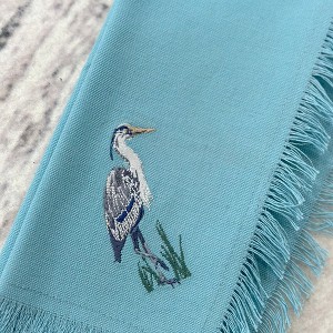 RightSide Designs Set of Four Embroidered Heron Blue Napkins - 1 of 3