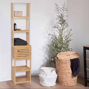 Evideco French Home Goods Tall Bathroom Storage Cabinet with Multiple Shelves and Vented Door, Natural - Trinidad Collection - 1 of 4