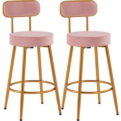 Yaheetech Velvet Ergonomic Bar Stools with Backrest and Footrest Set of 2