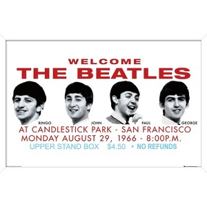 Trends International The Beatles - Candlestick Park Landscape Framed Wall Poster Prints White Framed Version 22.375" x 34" - 1 of 4