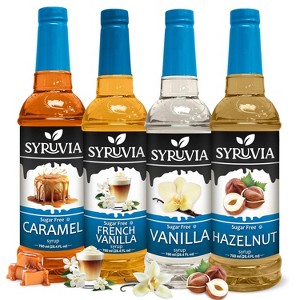 Syruvia Sugar Free Coffee Flavors Variety Pack: Caramel, French Vanilla, Vanilla & Hazelnut 25.4 fl oz Syrup - 1 of 4