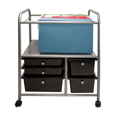 Advantus Black and Chrome Mobile File Cart with Five Drawers