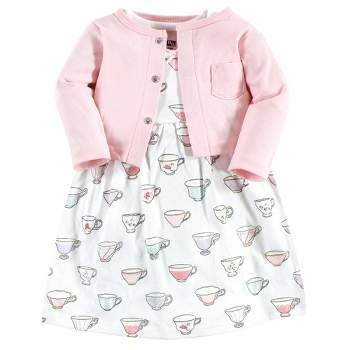 Hudson Baby Infant Girl Cotton Dress and Cardigan Set, Tea Party