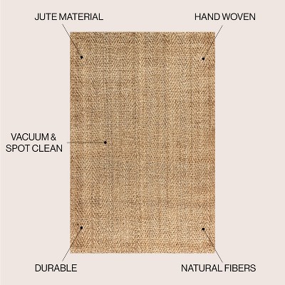 Ivory Herringbone Handwoven Jute 8' x 10' Reversible Area Rug
