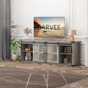 70” Farmhouse TV Stand, Entertainment Center and Media with Sliding Barn Doors & Storage Cabinets - 1 of 4