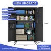Upgraded Metal Storage Cabinet with Door Pegboards and 2 Rod For Garage Home Storage (43.3''W X 21.9''D X 72''H), Assembly required,Black - 3 of 4