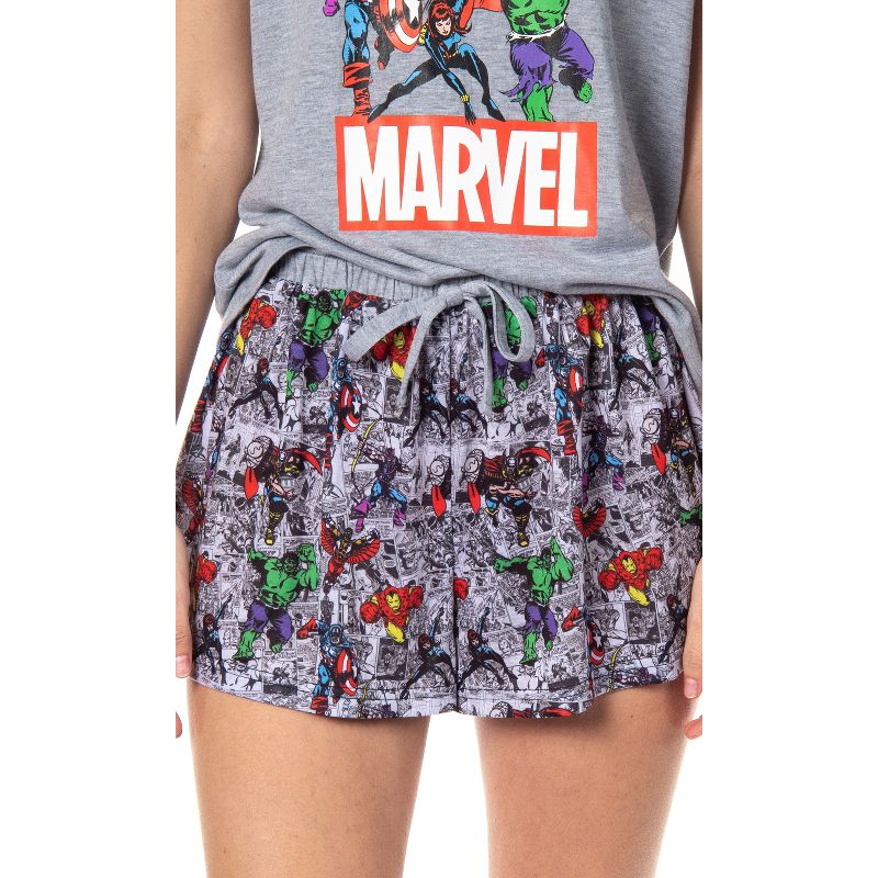 Marvel Womens' Classic Comic The Avengers Characters Pajama Set Shorts Grey, 3 of 6