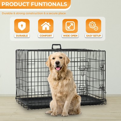 Large Black Metal Dog Crate with Double Door