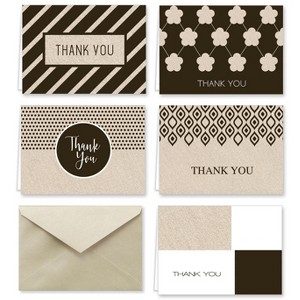 Paper Frenzy Black and Tan Designer Thank You Note Cards and Envelopes - 25 pack - 1 of 4