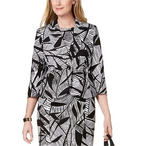 Kasper Womens Leaf Print One Button Blazer Jacket, black, 2P - 1 of 1