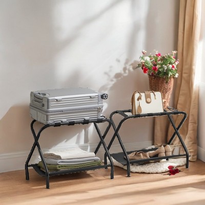 Luggage Rack with Fabric Storage Shelf, Suitcase Stands, Luggage Stand, Foldable Steel Frame, Holds up to 110 lb, 27.2 x 15 x 20.5 Inches