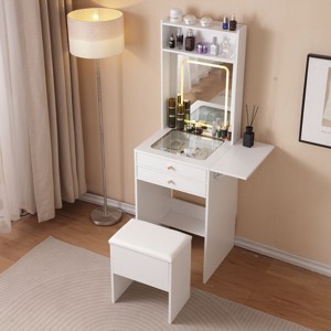 NicBex Vanity Desk with Mirror Dressing Table with Plip Top Mirror, Drawers and Multilayer Storage Shelves, Small Vanity with Cushioned Stool - 1 of 4
