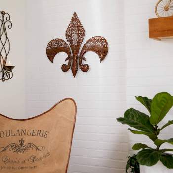 Metal Fleur De Lis Wall Decor with Perforated Details Brown - Olivia & May