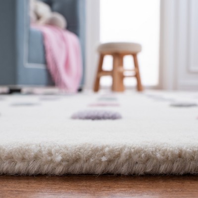 Ivory Polka Dot Wool Square Kids Rug, 5' x 5'