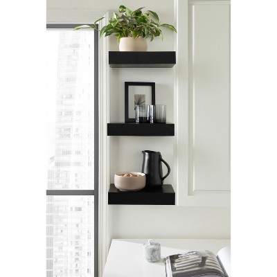 Havlock Black Wood 12" Floating Accent Shelves, Set of 3