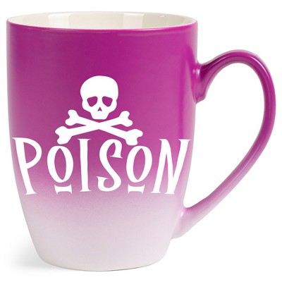 Elanze Designs Poison Skull Two Toned Ombre Matte Pink and White 12 ounce Ceramic Stoneware Coffee Cup Mug