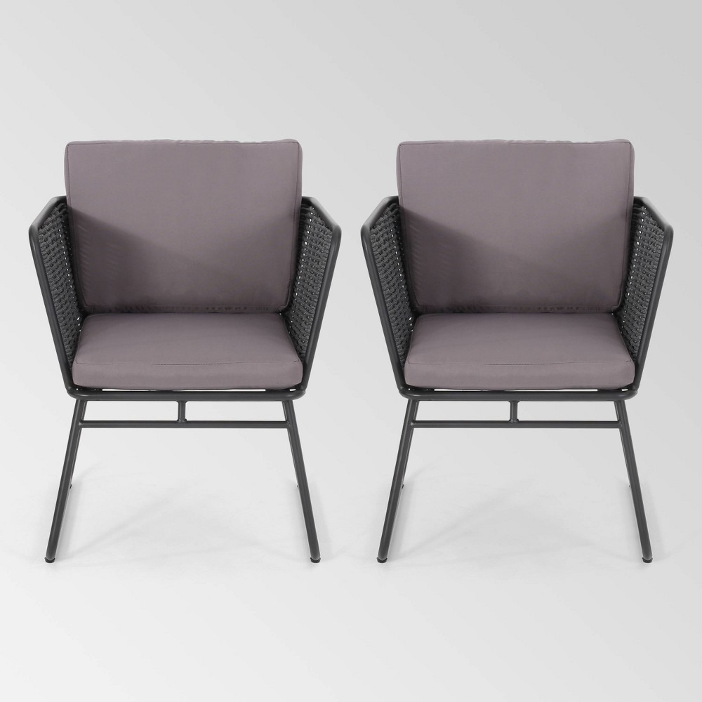 Photos - Garden Furniture La Jolla Set of 2 Rope Weave Modern Club Chairs - Dark Gray/Gray - Christo