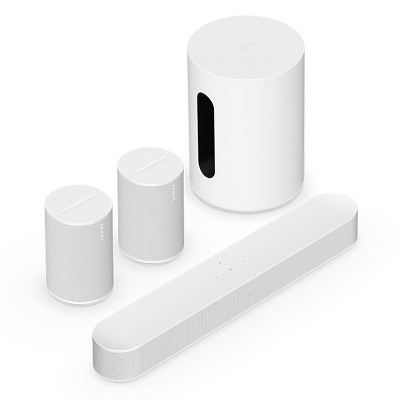 Sonos Wireless Home Theater Set with Beam Soundbar (Gen 2), Sub Mini, and 2 Era 100 Smart Speakers (White)