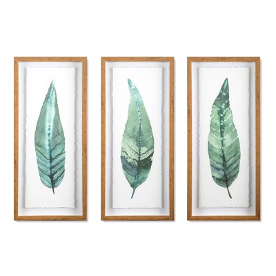 Set Of 3) 28"X12" Framed Leaves Decorative Wall Art White - Threshold™ : Target