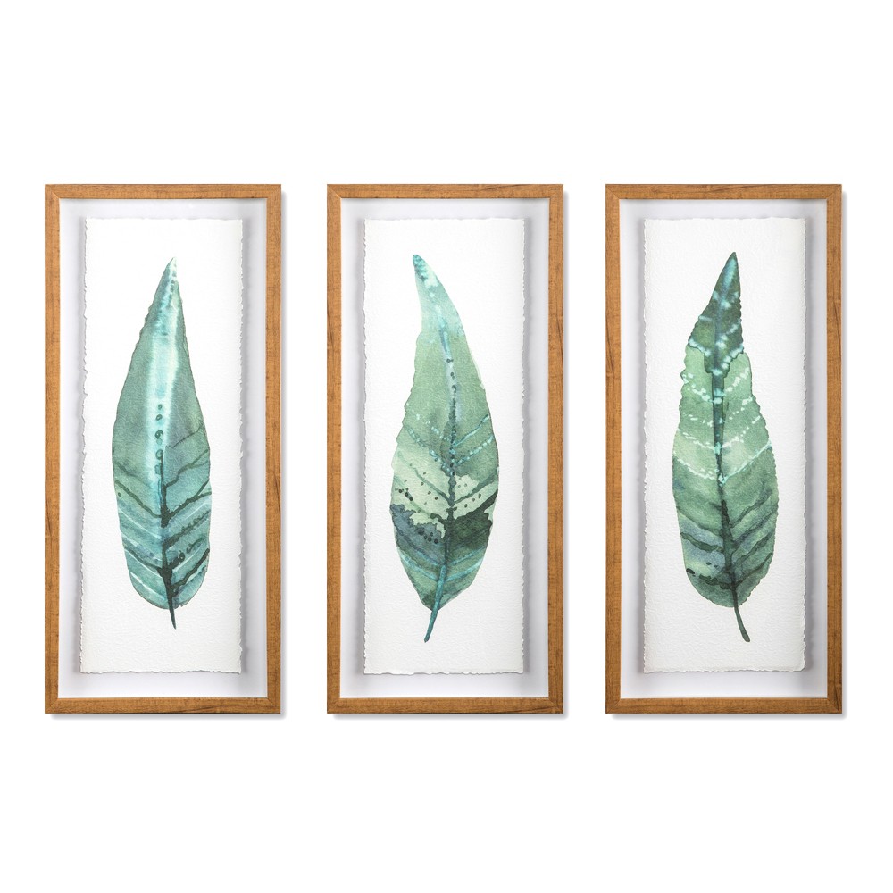 Photos - Other interior and decor  28"x12" Framed Leaves Decorative Wall Art White - Threshold™: N(Set of 3)