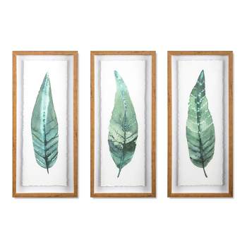 (Set of 3) 28"x12" Framed Leaves Decorative Wall Art White - Threshold™
