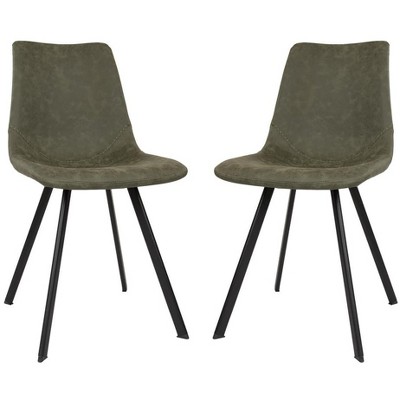 LeisureMod Markley Dining Chairs Modern Leather Kitchen Side Chairs with Metal Legs Set of 2