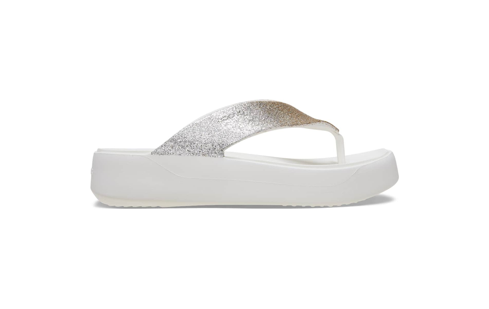 Crocs Women's Getaway Chunky Glitter Flip Flop Platform Sandals, White, W9