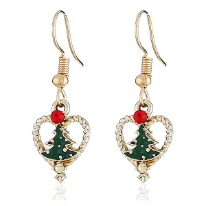 Christmas Tree Heart Hook Earrings Womens Green Enamel Gold Tone Alloy Ginger Lyne Collection - 1 of 4
