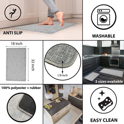 Light Gray Woven Polyester Non-Slip Kitchen Mat 32" x 18"