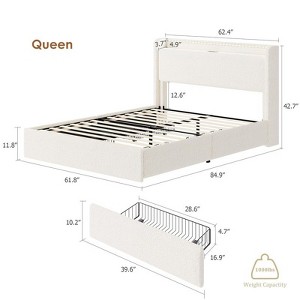 Jojoka Full/Queen Size Boucle Upholstered Bed with LED Headboard, Storage Drawers and Charging Station – No Box Spring Needed - 1 of 4