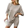 Ekouaer Pajamas 2 Piece Lounge Sets Ribbed Knit Matching Outfits T-shirt Biker Shorts Sleepwear Loungewear Sweatsuits - 4 of 4