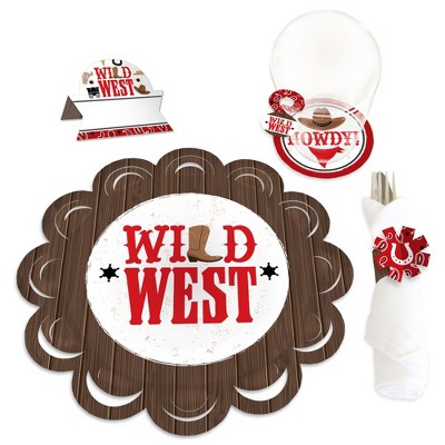 Big Dot of Happiness Western Hoedown - Wild West Cowboy Party Paper Charger & Table Decorations Chargerific Kit for 8