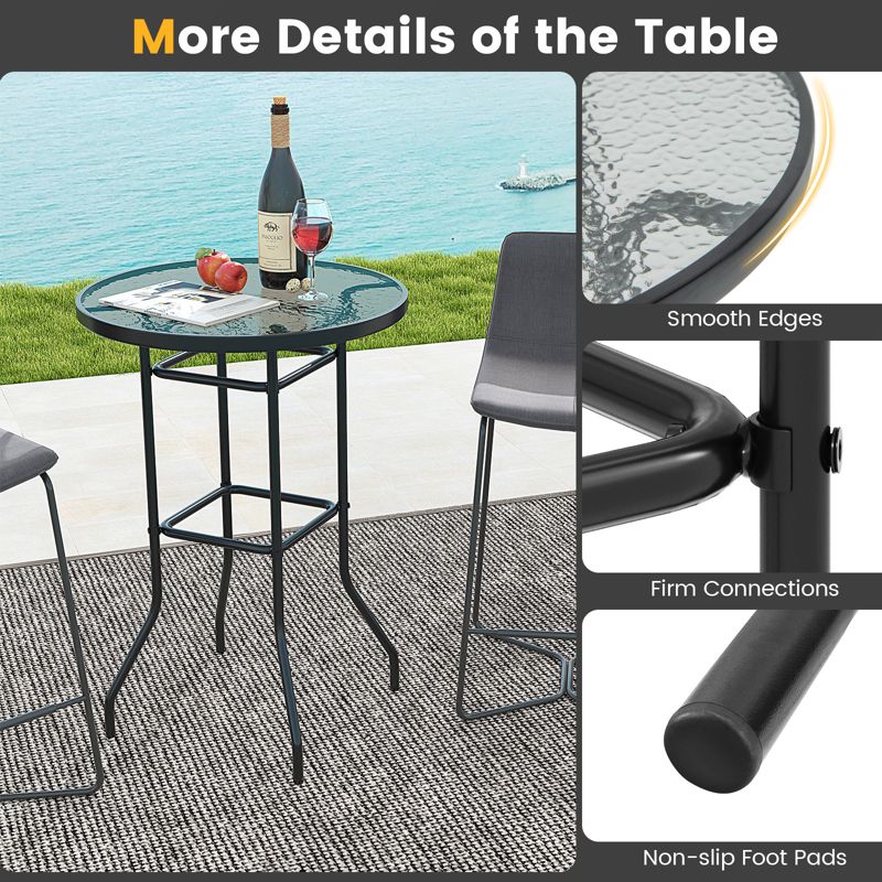 Tangkula Round Glass Top Patio Table 27"x27” Outdoor Bistro Table w/ Heavy-duty Metal Frame, 5 of 10