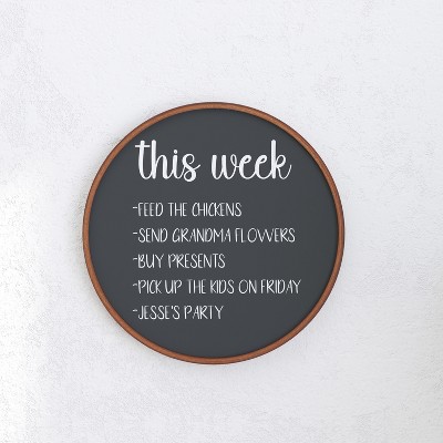 Rustic Brown Round Magnetic Chalkboard with Pine Wood Frame