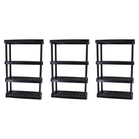 Gracious Living 4 Shelf Fixed Height Ventilated Medium Duty Shelving Unit +  4 10-Gallon Storage Bins & Lids for Home, Garage, or Basement, Black